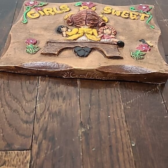 Vintage Handmade Girls are Sweet Plaster Grandmacore Wall Art - Picture 2 of 10